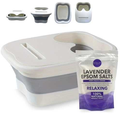 Kit de spa para pies, lavabo manual plegable con sal de Epsom, juego de spa portátil para aliviar el estrés, recuperación muscular y remojo de spa en casa, no eléctrico, lavanda (450 g)
