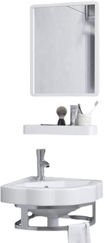 SXSYTR Vasque d'angle, Mini Lavabo en Céramique Blanche avec Trop-Plein, Lavabo De Salle De Bain Mural d'angle, pour Salle De Bain Vestiaire WC, Lave Main Gain De Place