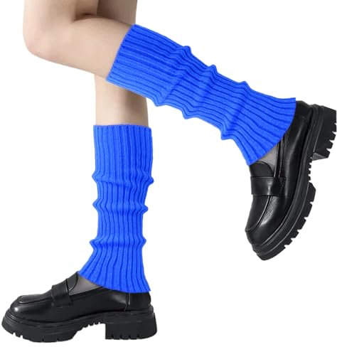 GTYARYUA Stulpen Damen, Stulpen Damen Winter, 80 er Jahre Knöchelwärmer, Legwarmer Damen, Legwarmers, Neon-Beinstulpen, Damen Beinstulpen, Retro-Modeaccessoires für Ballett und Wandern (Blau)