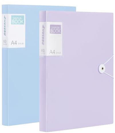 POERMA 2Pcs PP Sichtbuch A4,120 Transparente Taschen Präsentationsbuch Sichtbuch A4 mit Klarsichthüllen Einband mit Einstecketikett zum Beschriften (2 Farben)