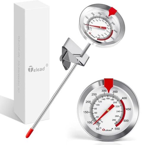 Telead Candy Thermometer Waterproof IP67 - Oil Thermometer for Frying with Clips - 9 Side of Pot Thermometer Deep Fry for Oil Candy Candle BBQ - Silver