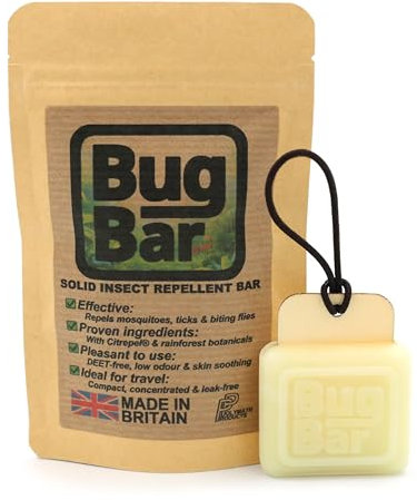 Bug Bar – Solid Insect Repellent bar with Citrepel® and Rainforest botanicals. Repels Mosquitoes, Ticks & Biting Flies. DEET-Free Formula. Compact, Concentrated & Ideal for Travel. UK-Made.