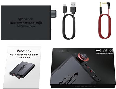 Neoteck Amplificador de Auriculares 3.5mm con Refuerzo de Graves 16-300Ohm Amplificador para Auriculares Portátil HiFi Superficie de Aluminio Mate para MP3,iPod,Mac,Teléfonos Móviles,Ordenador-Negro