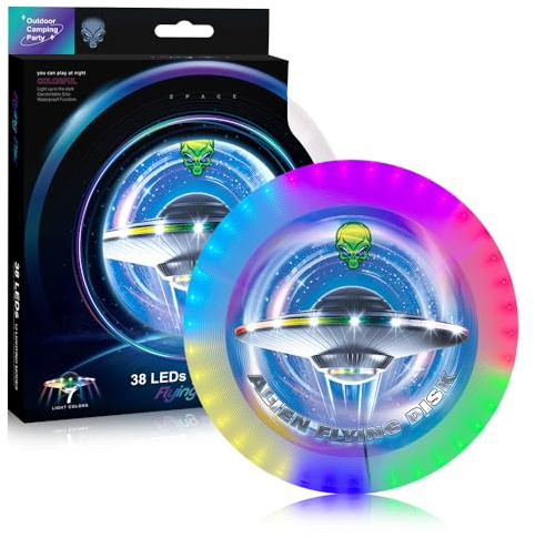 XPJBKC Frisbee Luminoso, Disco Volador Iluminado LED con 12 Efectos de Luz, Reutilizable Anillo Volador LED Frisbee Liviano, Night Glow Frisbee Organic Ultimate Funsport Regalo para Niños y Adultos