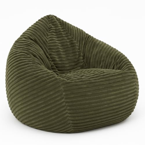 Cordino Drop sittsäck av bred cord – golvsittsäck med EPS-fyllning – bekväm loungefåtölj för vuxna och barn – 3 storlekar – snygg manchestersittsäck med dragkedja (olivgrön, XXL)