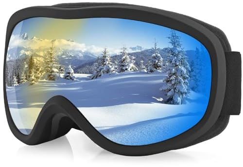 Anbte Gafas de Esquí Gafas de Snowboard OTG UV 400 para Invierno Unisex Adultos Casco Compatible para Esquiar, Montar en Moto, Bicicleta o Patinar (negro)