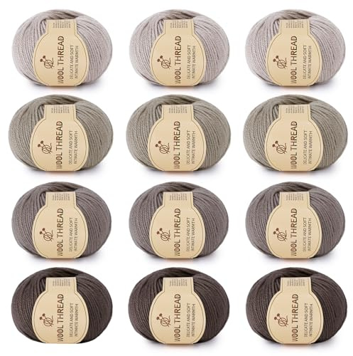 Aeelike 12 Pack Double Knitting Yarn Acrylic Wool 50g - 70% Wool 30% Acrylic, 4 Ply - Soft Baby Yarn for Knitting and Crochet Blanket, Socks, Hats, Scarf - Shades of Camel