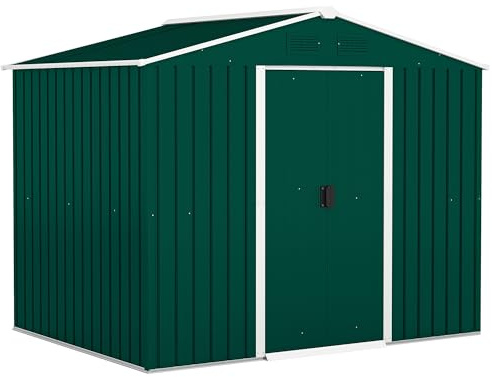 Outsunny Casetta da Giardino 3.6m² in Acciaio Zincato con Prese d'Aria, Capanno da Giardino con Tetto Inclinato, Doppie Porte Scorrevoli Bloccabili, Capanno Porta Attrezzi, 236x174x190cm, Verde