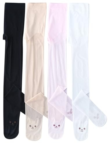 AOOPOO 4 Pièces Collants Unis Semi-Transparents pour Fille 2-12 Ans, Legging Collant de Ballet Enfants, Collants de Danse Filles avec Pieds pour Ballet Yoga Gymnastique