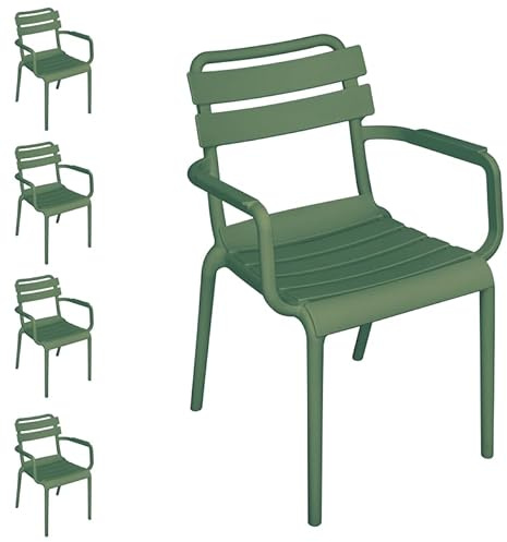 Gruppo Maruccia - Set 4 Sedie Giardino, Bar, Ristoanti - Polipropilene Anti Raggi UV - Impilabili e con Braccioli - Colore Verde