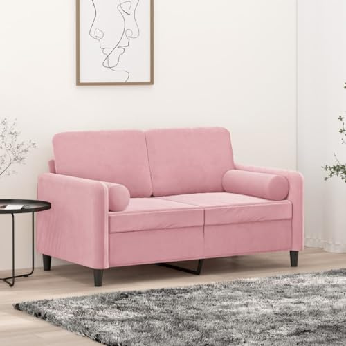 HFXHIJXQ 2-Sitzer Sofa Rosa Samt 138 x 77 x 80 cm Modernes Couch mit Zierkissen Metallgestell Robust & Bequem Schlafcouch Alternative für Wohnzimmer Schlafzimmer Flur