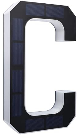 Fafeicy Letra de Luz Solar para Casa, Letra C, Luz de Número de Casa con Detección Automática, 9 Pulgadas, Negra, Resistente Al Agua, Retroiluminada por LED, Señal de Dirección Exterior,