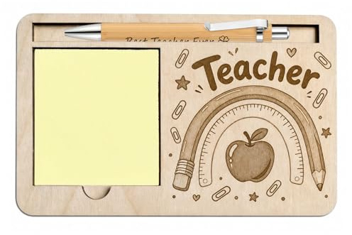 RUQVKWLA Wooden Sticky Note Holder Set, 3 Pcs Thank You Teacher Gifts With Sticky Notes And Engraved Pen, Best Teacher Gifts For End Of Term Graduation, Unique Gifts For Teachers To Show Gratitude