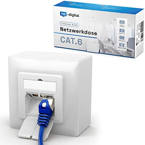 hb-digital 4X CAT 6 Netzwerkdose LAN Dose Universal Anschlussdose - 2X RJ45 Port - Aufputz/Unterputz Geschirmt EIA/TIA 568A&B 8P8C 1 Gigabit Ethernet Netzwerk – Signalweiß