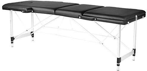 Activeshop Massageliege Klappbar Massagetisch Kosmetikliege Behandlungsliege Massage Table Komfort mit 3 Zonen höhenverstellbaren Aluminium-Füßen und Premium-PU-Leder mit Tragetasche Schwarz