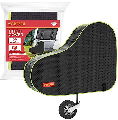 GADLANE Dragskydd för husvagn med rem – vattentätt överdrag till dragstång, 62 cm x 90 cm, slitstark nylon, för de flesta husvagnar/släpvagnar (Svart)