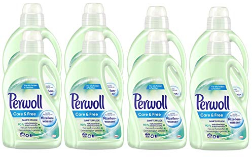 Perwoll Care und Free, Feinwaschmittel, 192 (8 x 24) Waschladungen, mit Mizellenwasser für empfindliche Haut und Allergiker geeignet