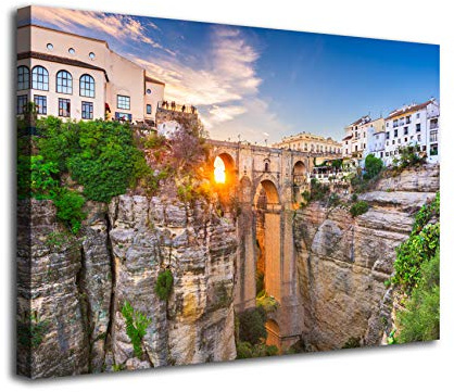 Desconocido Cuadro Lienzo Canvas Tajo de Ronda en Malaga Andalucia Puesta de Sol – Varias Medidas - Lienzo de Tela Bastidor de Madera de 3 cm - Impresion en Alta resolucion (60, 40)