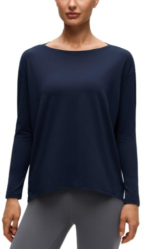 CRZ YOGA Donna Pima Cotone Casual Maniche Lunghe T-Shirt Loose Fit Sport Abbigliamento Blu Navy 48