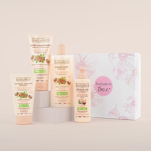 EVOLUDERM - Coffret cadeau Femme - Soins Cheveux au Beurre de Karité - 4 produits - Idée Cadeau - Coffret cadeau Noël-Coffret Anniversaire - Fête des Mères - Fabrication Française (Flower)
