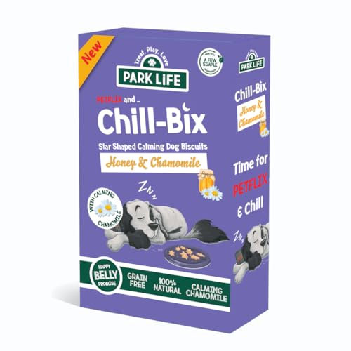 PARK LiFE, Chill Bix Dog Biscuits Honey & Chamomile, Playful, Calming & Relaxing Treats Dogs & Puppy Friendly, Grain, Gluten-Free, Gut-Friendly Protein Source, 300g