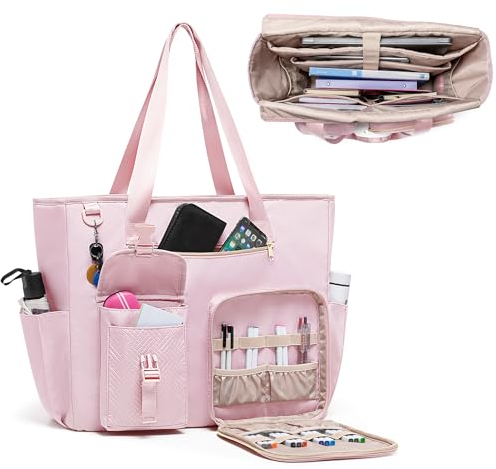 Fasrom Lehrertasche Damen Groß mit 15,6 Zoll Laptopfach, Große Arbeitstasche für Lehrer zur Lehrerbedarf und Zubehör, Rosa