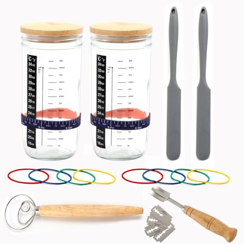 surebuy Sourdough Starter Jar – Glass Jar with Lid For Fermentation, Storage & Preserving, Silicone Jar Spatula,Date Feeding Band, Thermometer, Cloth Cover Home Baking Supplies