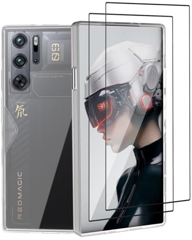 GMUJIAO Compatible with Nubia Red Magic 9 Pro/Pro Plus for Case,ShockProof Dual-Layer Cover,2 in 1 TPU+PC Transparent Phone Case with 2 Pack Tempered Glass Screen Protector[Anti-fall]-Transparent