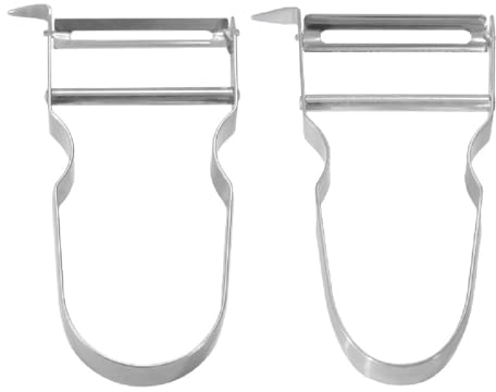 TNSRAY Pelapatate per verdure, 2 pezzi Spelucchino,manico in Acciaio inossidabile, lama in acciaio inossidabile, Forma a U taglio dritto extra affilato, colore metallo, argento, 115 mm