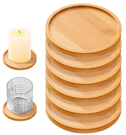 6 Stück Kerzenteller Holz 10cm, Kerzenuntersetzer Holz, Holzuntersetzer Rund Untersetzer für Kerzen, Kerzenständer Holz