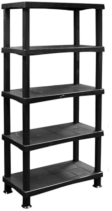 HOMION 5 Tier Shelving Unit Plastic Storage Unit Warehouse Garden Storage Shelves for Garage Lightweight Shelf Units for Garages Sheds Racking Shelving 3/4/5 Tiers Workshop Unit (5 Tier Shelf)