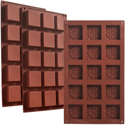 ionEgg Stampi quadrati in silicone a 15 cavità, antiaderenti, per uso alimentare, flessibili e durevoli, per cottura, sapone, caramelle, dessert, cubetti di ghiaccio e artigianato, confezione da 3