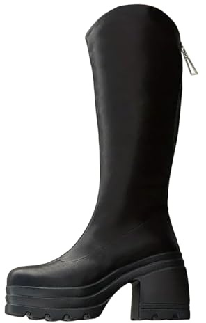 Overknee Boots Women's Boots Elegant Women's Casual Simple Solid Colour Zip Block Heel High Heel Large Size Leather Boots Knee Boots Sexy Boots Women with Heel Vintage, black, 6 UK
