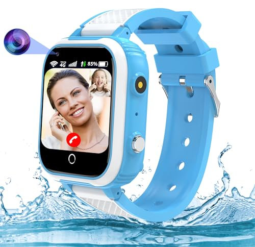 Smartwatch Kinder, 4G Kinder Smartwatch mit GPS und Telefon, Wasserdicht GPS Uhr Kinder mit Anruffunktion Videoanruf SOS IP68 Handy Spiel Voice Chat Wecker Schulmodus Jungen Mädchen Student Geschenk