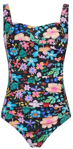 Aidotop Womens One Piece Swimsuit Tummy Control Swimwear with Retro Ruched Monokini Bathing Suits（69Black Blue Flower,L）