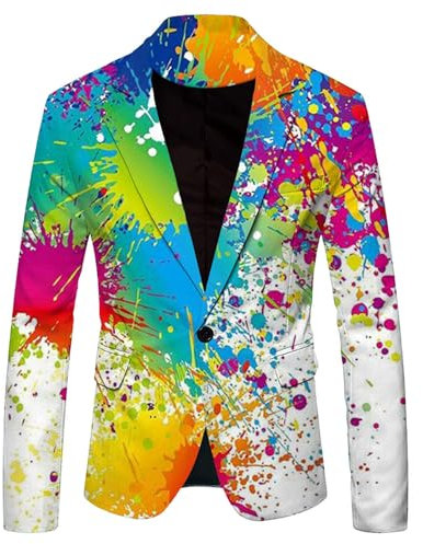 Mymyguoe Graffiti Sakko Herren Blazer Langarm Bunt Anzugjacket Funky Anzug Suit Neon Farbigen Anzugsakko Lgbt Pride Stolzmonat Jackett Abschlussball Karneval Kostüm Herrenanzug