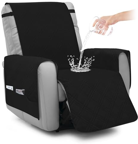 Niuoppy Recliner Chair Covers Armchair, Non-slip Sofa Covers for Recliner Chair Protectors Washable, with 6 Pockets (Black)