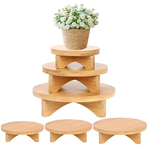 3 Pezzi Piedistallo per Piante Legno, Sgabello Legno Basso per Piante, Piedistallo per Vasi di Fiori per Interni ed Esterni, Impilabile, Sgabello per Piante per Piante per La Casa, Giardino, Patio