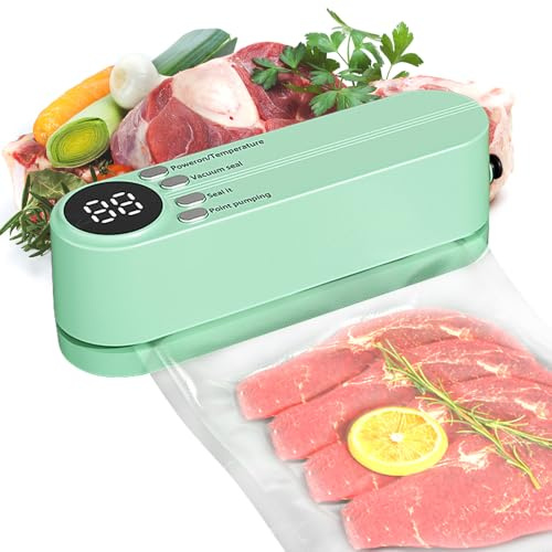 HIULLEN Mini máquina de envasado al vacío con 10 bolsas, sellador de bolsas portátil, sellador al vacío con base magnética para bolsas de plástico para almacenamiento de alimentos