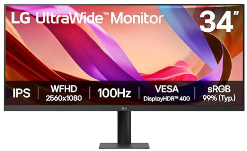 LG UltraWide Monitor 34U511A - UWFHD 1080p IPS 34 inch, 100Hz, 5ms GtG, DisplayHDR 400, Office and Desktop display, Reader Mode & Flicker Safe, Smart Energy Saving, DisplayPort, HDMI, Black