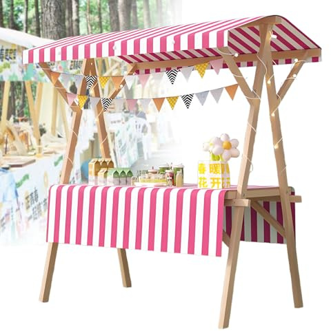 Gavscient Foldable Wooden Vendor Stall - Lightweight Farmers Market Booth with Awning, Food Cart for Hot Dog/Ice Cream Sales, Portable No-Wheel Display Stand i-120 * 60 * 200