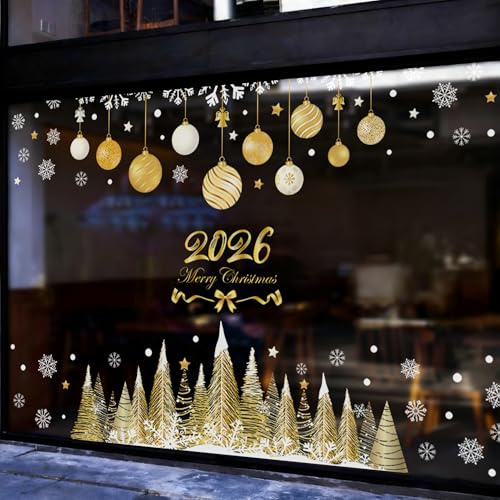 Caiery Albero di Natale Adesivi per Finestre di Natale per Grandi Finestre, Fai da Te, Adesivi Fiocco di Neve in Vetro per Finestra Vetrina Decorazione di Natale, Fantastici Adesivi Statici in PVC