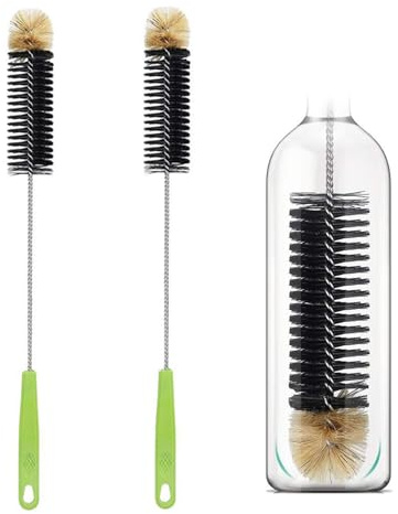 Ultra-Lange Flaschenbürste 2er Set, 40cm Bottle Brush für Schmale Flaschen, Bierflaschen Reiniger mit Stahlwendel & Endborsten für Gründliche Reinigung