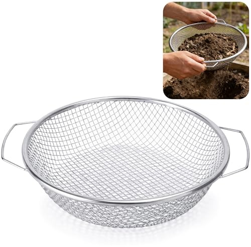 GIONAR Setaccio per terreno da giardino, 30 cm, setaccio in metallo, setaccio a rete, setaccio con manico, per terra, pietre, sabbia, rocce, terriccio, compost (filtri da 6 mm)