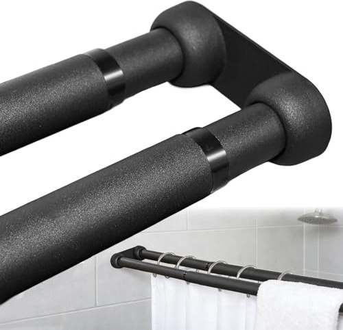 Barra doble de cortina de ducha de pared para el cuarto de baño, barra doble de ducha negra de alta resistencia, ajustable de 177–228 cm, fácil instalación y separación entre la zona seca y la húmeda