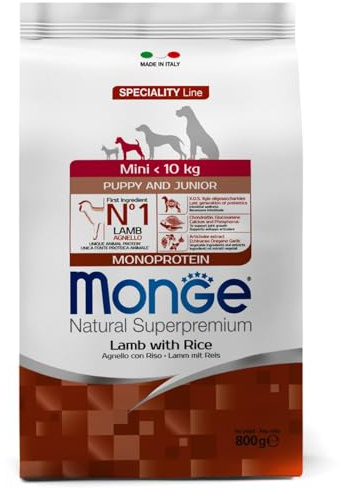 Monge Natural Superpremium Adult Mini Lamb, Rice and Potatoes, Comida para Perros de Todas Las Razas (Comida Seca para Perros de Menos de 10 kg, con Cordero, arroz y Patatas, 0,8 kg)