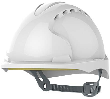JSP EVO3 Safety Helmet Hard Hat - Vented - White - Slip Ratchet Adjustment - Adjustable Harness - Lightweight - Micro Peak - For Construction, Building, Civil Engineering & Industry - EN397