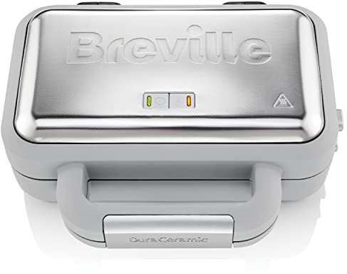 Breville Plancha para gofres DuraCeramic | Plancha para gofres antiadherente y fácil de limpiar con placas extraíbles Deep-Fill | Blanco y acero inoxidable [VST072X].