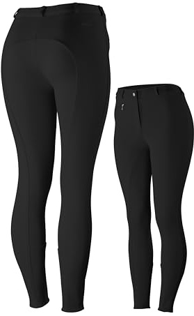 HORZE Active Women's Horse Riding Silicone Grip Full Seat Breeches | Midrise Waist with Front Pocket - Black - 30