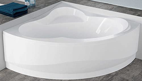 Vasca Bagno Angolare Angolo Simmetrica Novellini Una Standard con telaio 135x135 H55 cm 190 Litri Colonna Scarico Pannello Frontale Curva Guscio Tradizionale Acrilico Bianco Lucido Reversibile